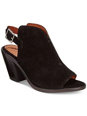 Frye Courtney Suede Leather Slingback Heeled Mule Shootie Black Open Toe 6.5B